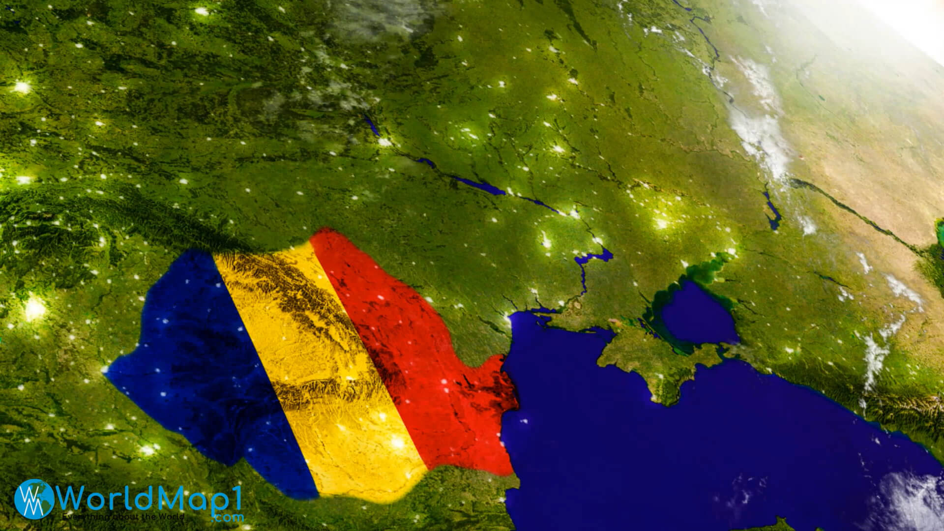 Romanya Ulusal Bayraklı Uydu Haritası
